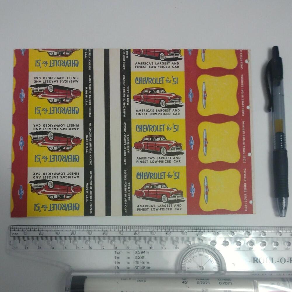 Vintage Chevrolet Matchbooks Match Corp. Of America Chevrolet For 51’ Uncut - Picture 2 of 4